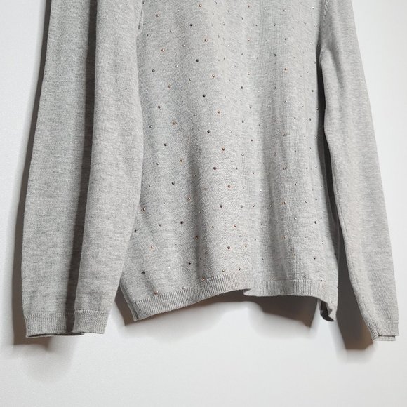 TOMMY HILFIGER Grey Cotton V-neck Sweater w Rose Gold Studs size XL - Picture 5 of 12